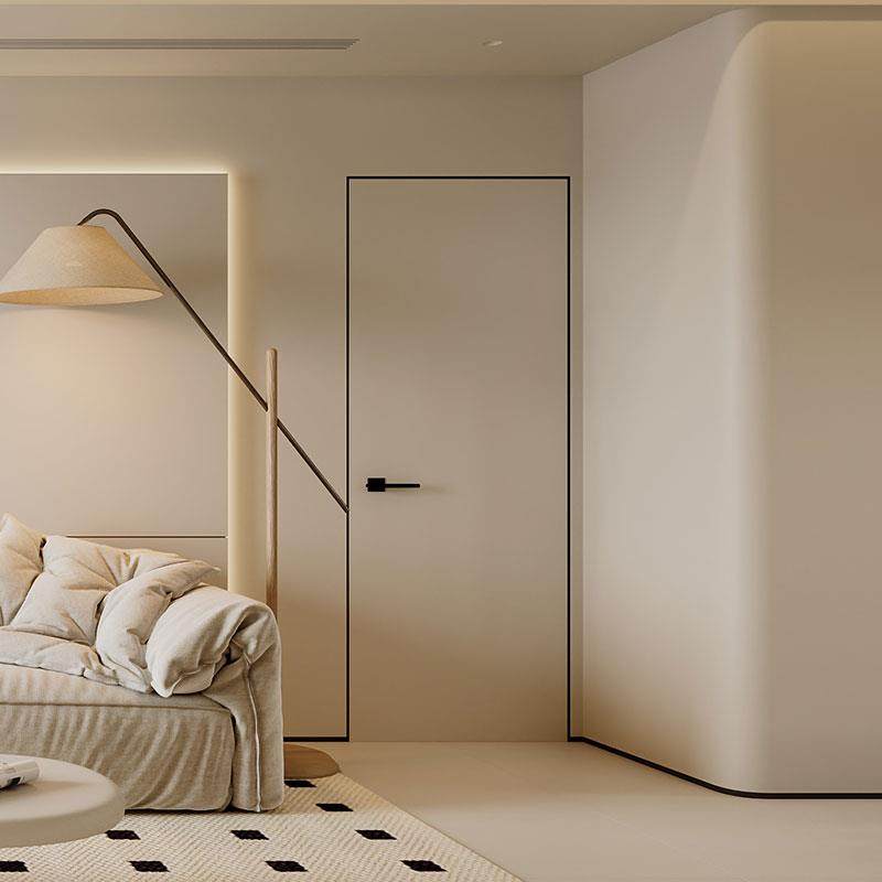 极简隐形门卧室铝木门暗门隐框门室内涂料门微水泥通顶实木门静音