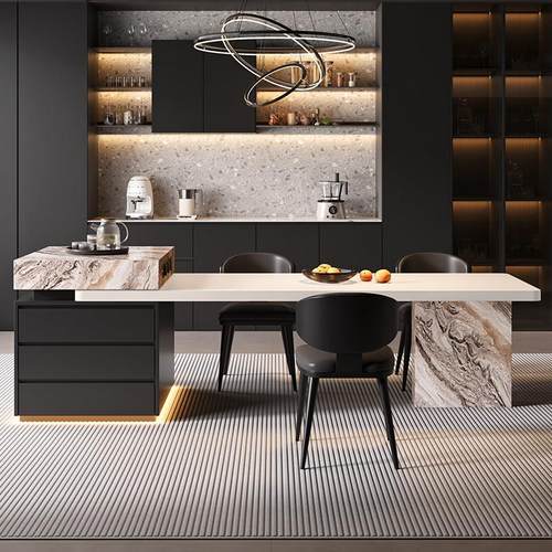 岩板岛台餐桌一体家用可伸缩厨房导台餐台中小户型倒台2025新款