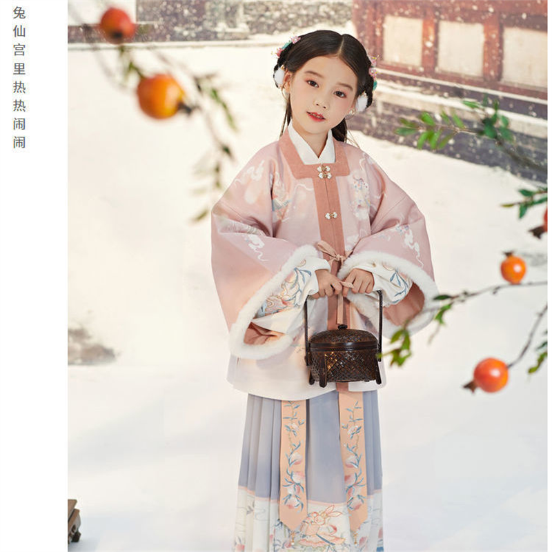 汉服女童唐装棉袄超仙中国风儿童古装秋冬装女孩加绒加厚裙子明制