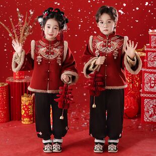 拜年服男童2026新款女童汉服冬装儿童过年服唐装新年喜庆演出服装