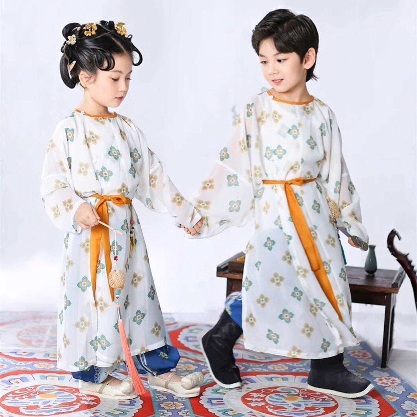 新款男童汉服唐制圆领袍夏季唐朝传统服饰夏季薄款男女孩日常唐装