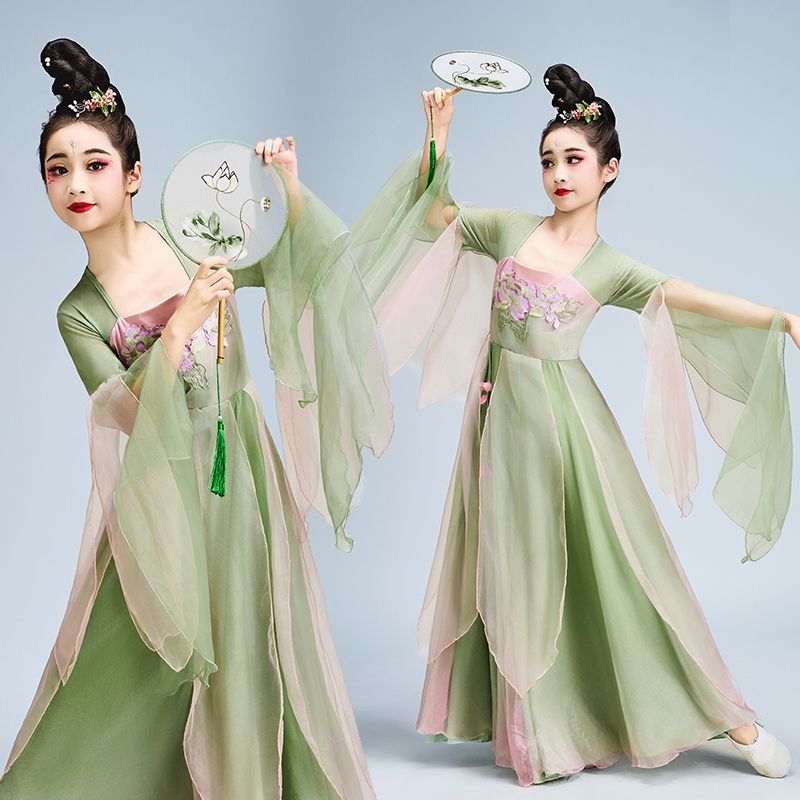 儿童古典舞汉服舞蹈演出服新款汉唐蝶梦云学生表演团扇古风超仙