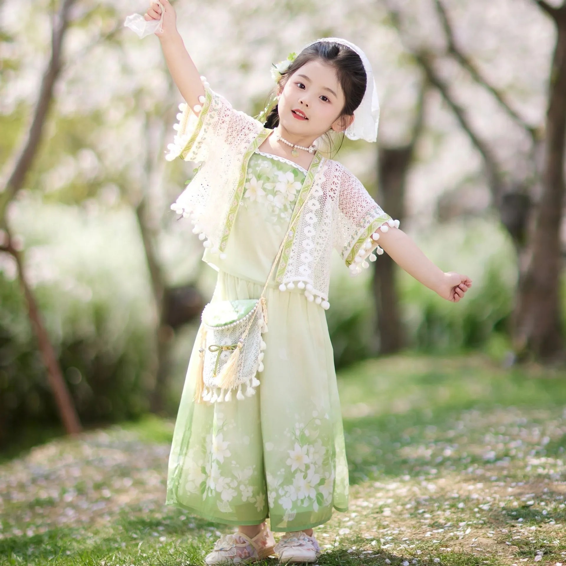 汉服女童夏款2026新款古装儿童新中式唐装古风三件套古装女孩裤装