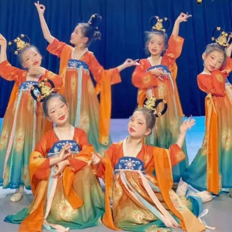 汉服女童中国风襦裙儿童古装连衣裙中大童飞天敦煌舞蹈古典舞服装