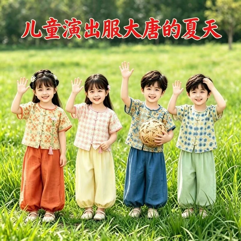 六一儿童演出服汉服唐装合唱新中式中国风幼儿园男女童灯笼裤套装