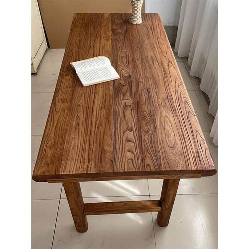 实木餐桌老榆木茶桌一体两用书桌阳台小型大木板侘寂风桌子长方形