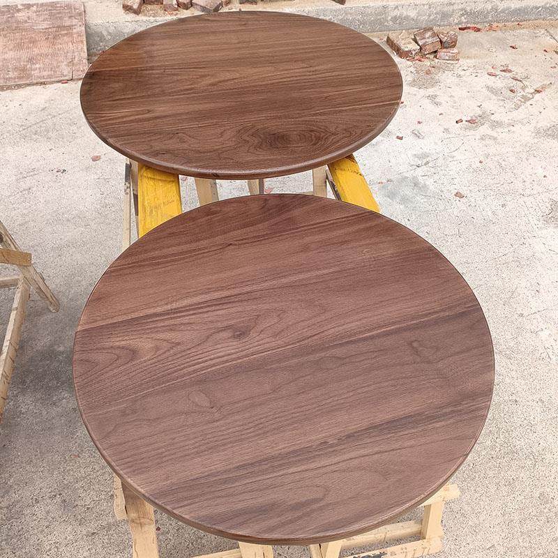 黑胡桃圆形桌面板定制现代简单圆桌家庭小公寓实木圆桌转盘