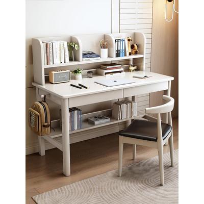 实木书桌学生学习桌初中生高中生卧室家用书架一体成人写字电脑桌