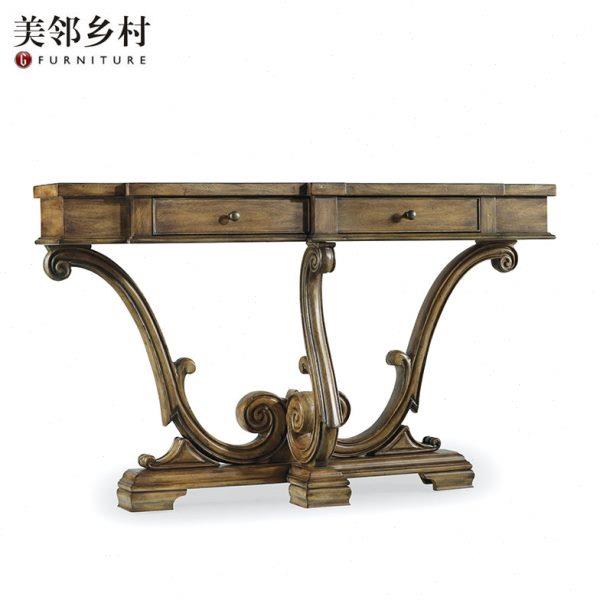 美式家用复古玄关台入门桌装饰挂画桌胡克定制别墅案台实木玄关桌