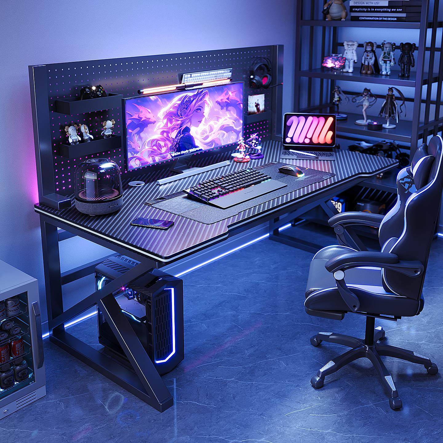 碳纤维电脑桌家用带洞洞板置物架卧室学习桌写字桌简易书桌工作台