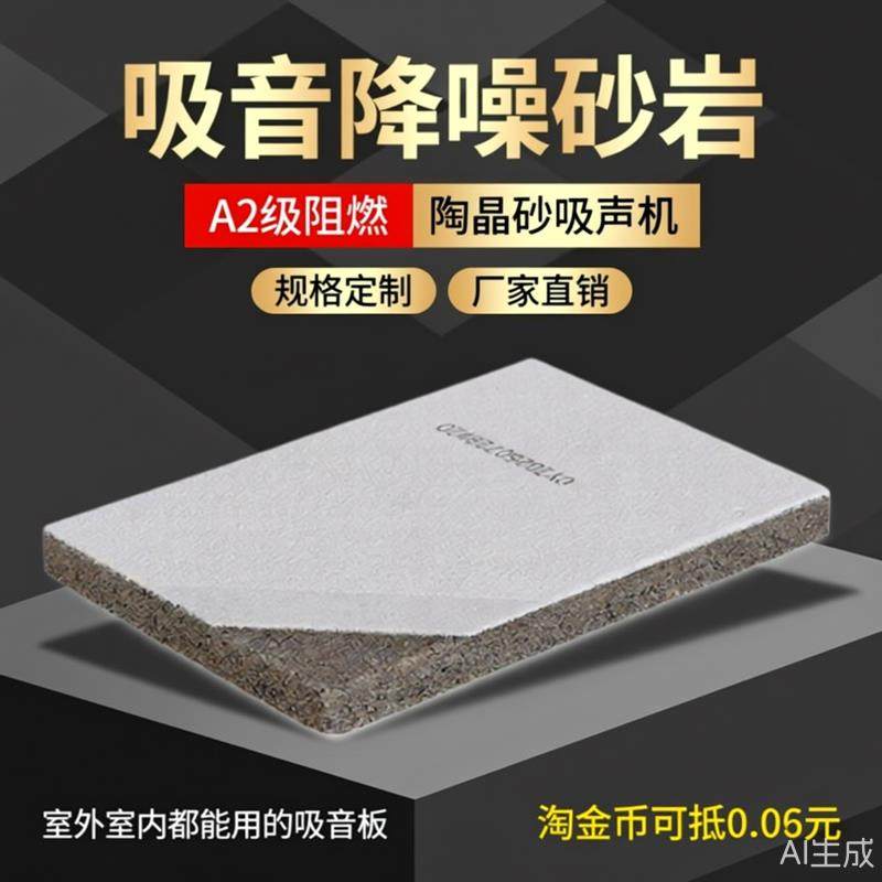 轻质吸音降噪砂岩吸音板陶晶砂吸声板聚合微粒隔音板环保防火防潮,基础建材,装饰性吸音材料,淘宝优惠券,粉丝福利购,淘宝优惠卷