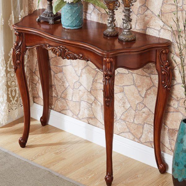 美式半圆玄关桌靠墙桌子欧式沙发背几实木玄关台走廊入户玄关柜