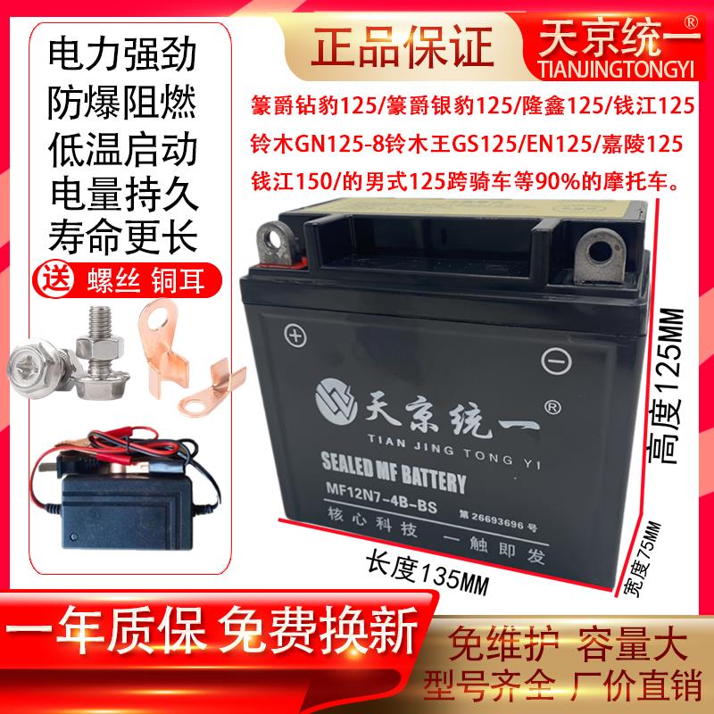 天京统一12V摩托车电瓶12v9a免维护干蓄电池125弯梁7A踏板车通用