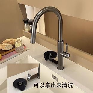 金匠冷热厨房水龙头抽拉式带洗杯器洗碗池菜盆水槽龙头可旋转黑