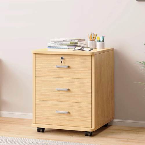 文件柜办公室木质带锁小柜子移动收纳柜抽屉柜带轮桌下储物柜矮柜