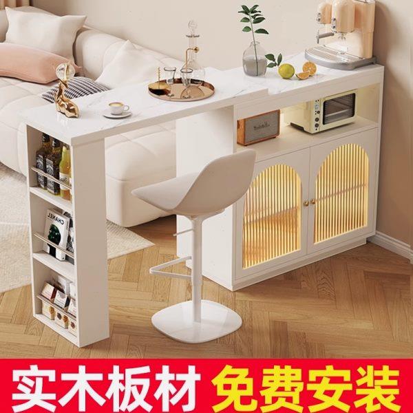 吧台桌家用客厅隔断柜现代简约餐边柜实木奶油风伸缩沙发边吧台柜