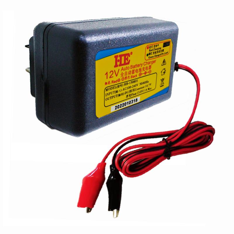 HE智能12V铅酸蓄电池充电器13.8V1A珠江摩托车电瓶充电机反接保护