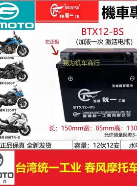 适用春风650NK/650GT/650MT国宾650TR-G摩托车统一电瓶12V12A电池