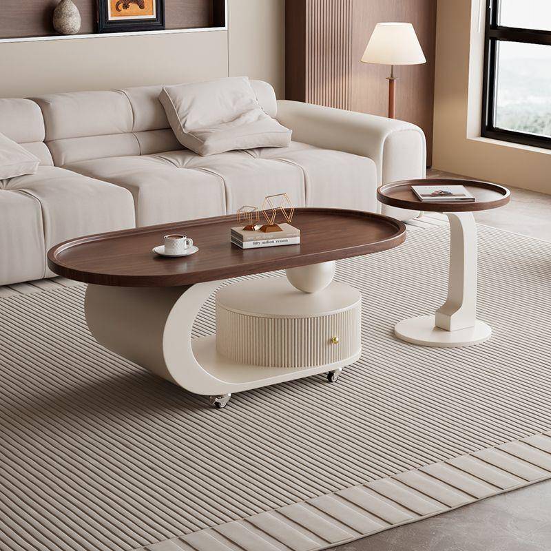 胡桃木实木椭圆形茶几现代简约客厅家用小户型组合轻奢新款高级