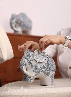 件契阔家居青花花瓷吉祥新中式客厅玄关摆F97H5J5H艺品绢居家工工