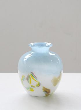 厂家直销中古风手工渐变天空蓝玻璃花瓶轻奢风桌面居家鲜花瓶