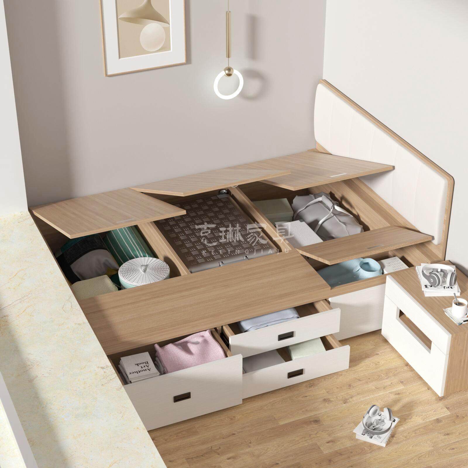 定制兔宝宝ENF级实木小户型高箱收纳床单双人榻榻米抽屉收纳床,住宅家具,板式床,淘宝优惠券,粉丝福利购,淘宝优惠卷