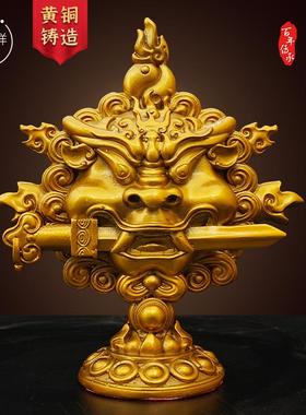 狮咬剑门挂件八角狮头家居摆放黄铜工艺品铜摆饰乔迁送礼挂饰