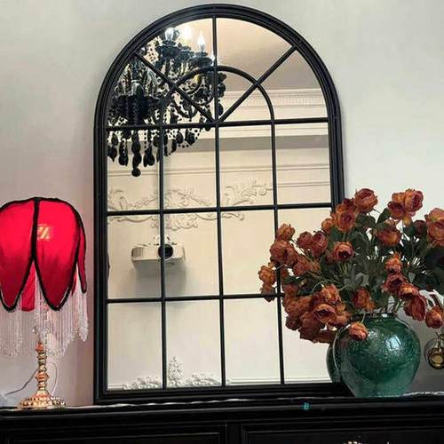 法式铁艺镜子玄关客厅墙面装饰镜壁挂艺术餐厅餐边假窗壁炉镜挂墙