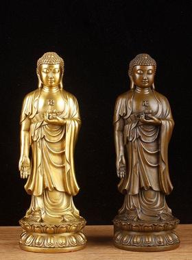 黄铜阿弥陀佛像摆件站像接引佛家居佛堂供奉店铺办公桌面工艺品