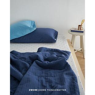 造卧zwow设计感双层纱条纹提花深蓝浅蓝撞色全棉夏被空调被可机洗