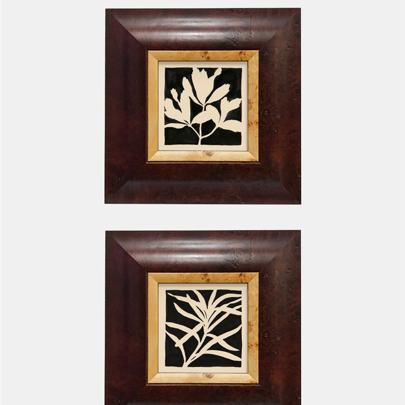中古黑白艺术植物花卉小幅实木框组合装饰画卧室客厅X玄关点缀挂图片