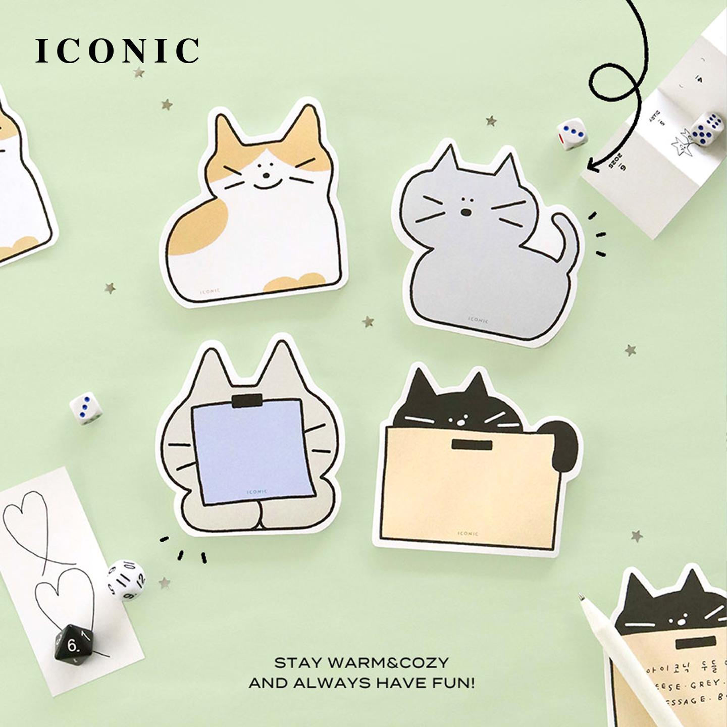 韩国ICONIC DOODLE可爱涂鸦风猫咪创意造型便签本备忘提醒待办事项清单手帐装饰学生白领家用办公60页