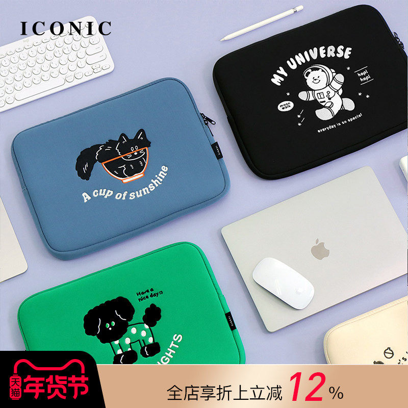 韩国ICONIC COCO动物卡通刺绣图案13寸笔记本平板电脑收纳内胆包中包缓冲内衬加固结构适配macbookproipadpro,文具电教/文化用品/商务用品,风琴包/事务包,淘宝优惠券,粉丝福利购,淘宝优惠卷