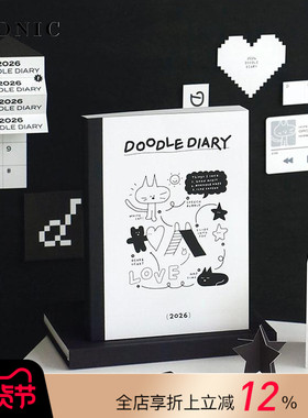 【2026年】韩国ICONIC DOODLE手绘风格封面插画主题内页A5变型周计划手帐日程管理笔记记事本PVC保护封皮学生