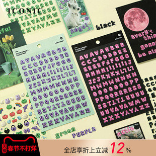 韩国ICONIC充气气球效果艺术英文数字符号贴纸套装每套6张PP材质手帐相册文具水杯手工DIY可爱可反复粘贴
