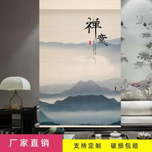 窗帘百叶窗升降隔断帘茶室装 定制竹帘印花卷帘中式 饰山水挂画挂帘