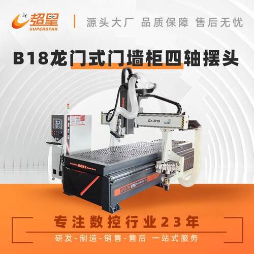 全自动门墙柜四轴摆头加工中心木门免拉手开槽打孔曲面加工一体机