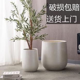 简约特大号镁泥花盆大口径圆口高深仿真绿植办公家用盆栽摆件 个性