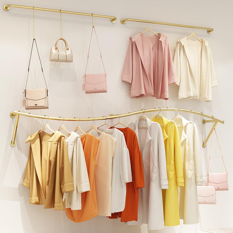 服装展示架抖音直播间挂衣架童装货架女装店专用上墙陈列架简约金