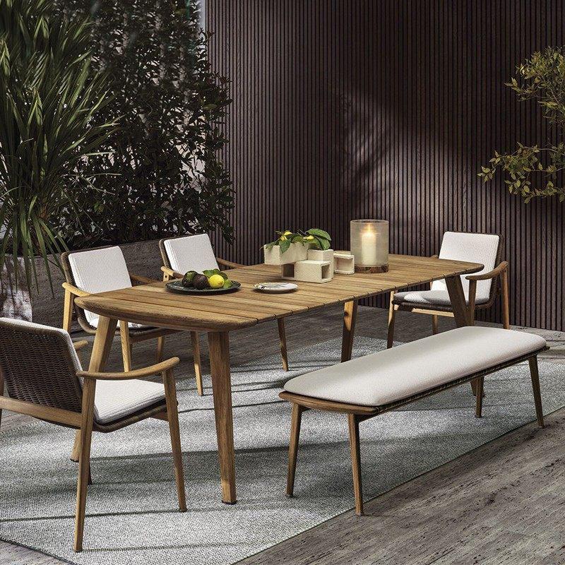 户外桌椅别墅庭院露天防水休闲防腐木中式柚木桌椅花园休闲藤编椅