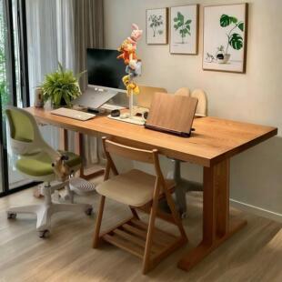 实木书桌开放式工作台全实木大板桌客厅书房一体大长条书桌学习桌