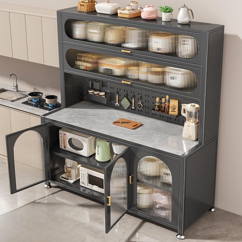 岩板厨房置物架落地多层家用餐边多功能靠墙一体储物收纳碗橱柜子
