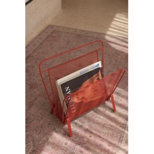 大师xiwuuo设计红色金属网书报架杂志架可移动中世纪覆制品覆古简