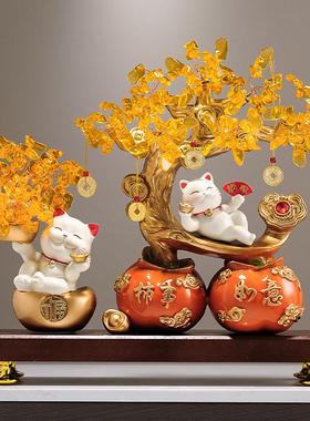 事事如意柿子发财树招财猫摆件客厅玄关办公室装饰品乔迁开业礼物