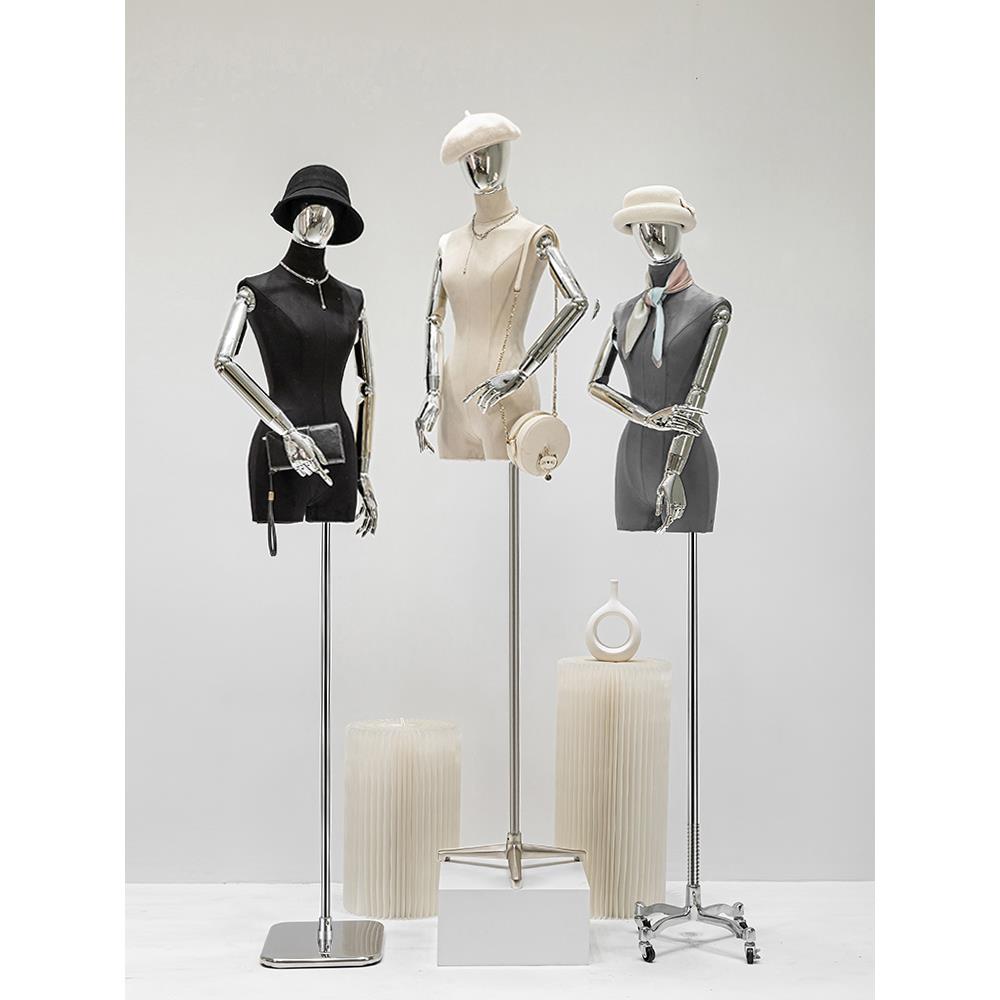 服装店高档麂皮绒模特道具女装半身电镀手黑色衣服假人展示架全身