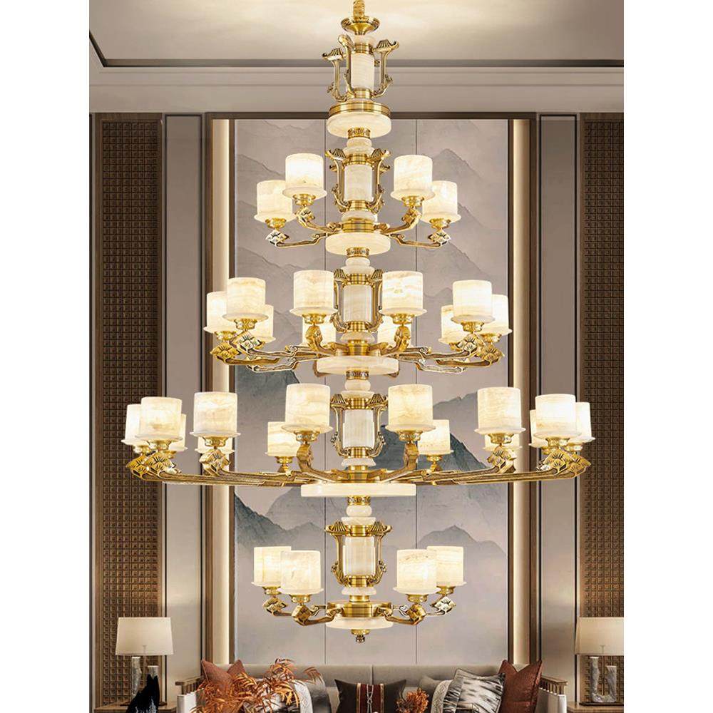 新中式全铜玉覆式建筑大型吊灯别墅客厅大厅高空大气高端中山灯,家装灯饰光源,LOFT/复式住宅/楼梯吊灯,淘宝优惠券,粉丝福利购,淘宝优惠卷