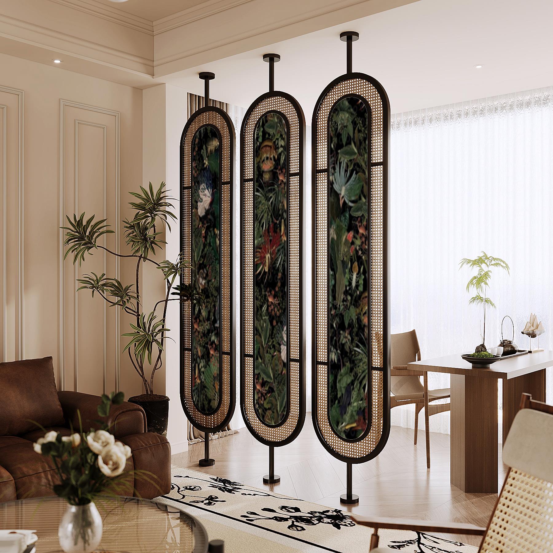 法式中古风旋转屏风隔断客厅入户家用实木藤编法式沙发背景墙玄关