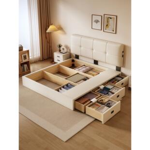 全实木储物床现代简约带抽屉收纳主卧双人床架升降床头高端储物床