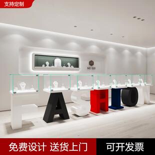 创意产品字母个性展示柜烤漆异型玻璃文字展台中岛展柜定制发光柜