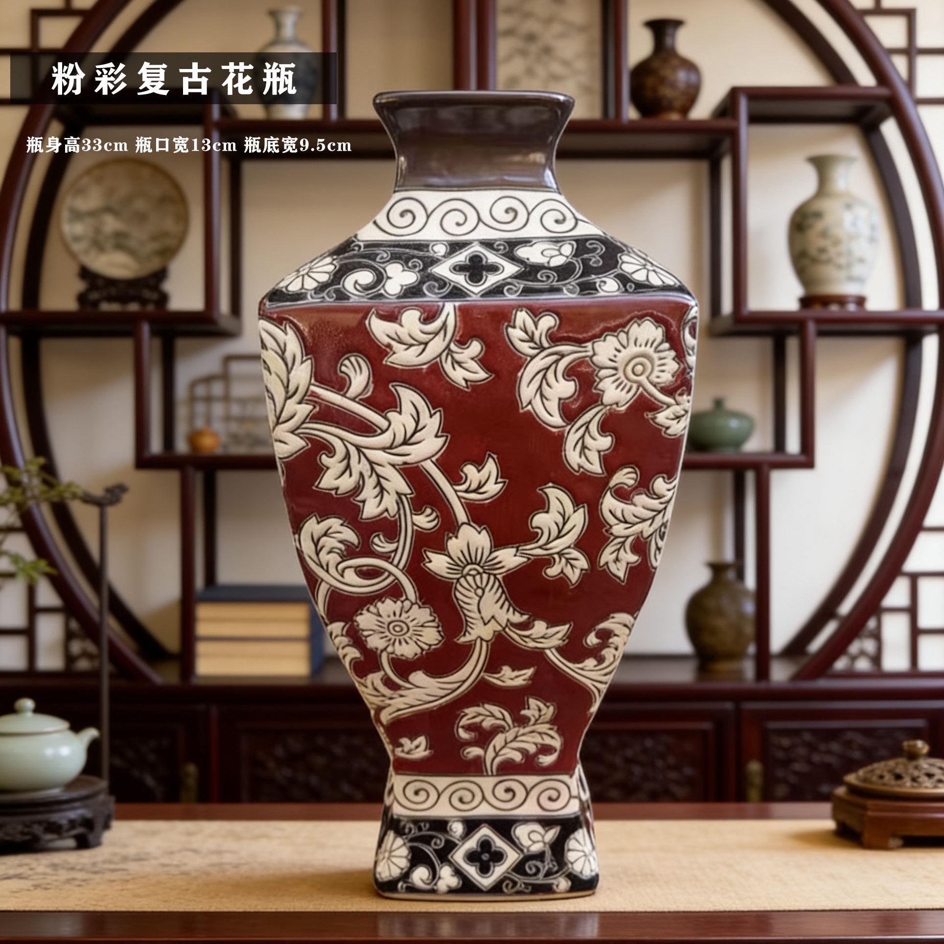 手工彩绘花瓶 新中式 客厅玄关装饰摆饰 艺术陶瓷花瓶 轻奢高级感